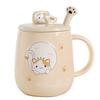 Cartoon Cat Ceramic Mug with Lid and Spoon - Trendy Office Coffee Cup