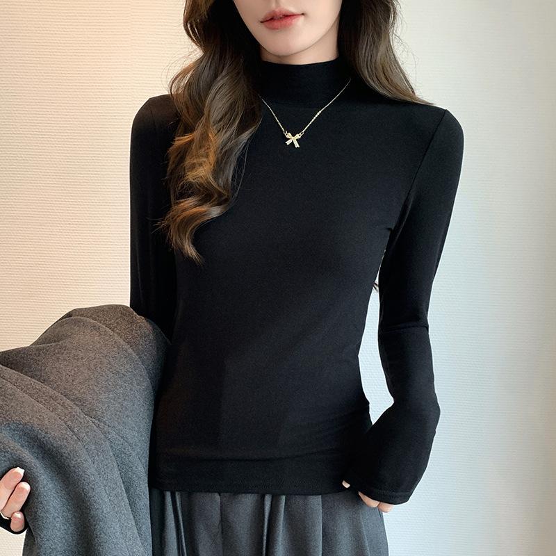 Tencel Lyocell wool semi-turtleneck women's season slim-fit T-shirt