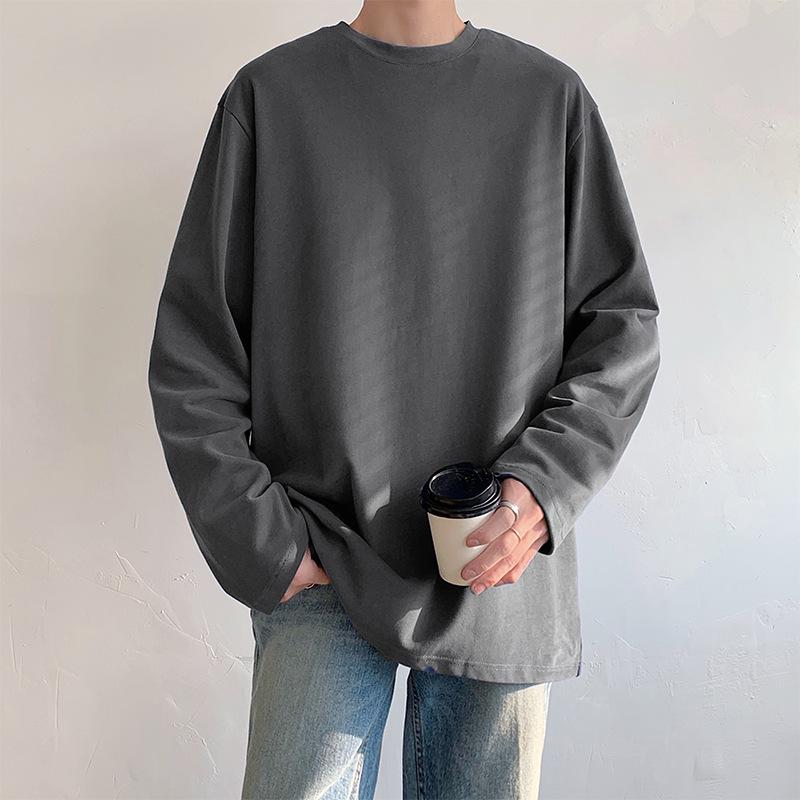 

Мужская хлопковая футболка с длинным рукавом — новый весенний стиль, однотонная, универсальная, молодежная, свободный крой для пар 4XL