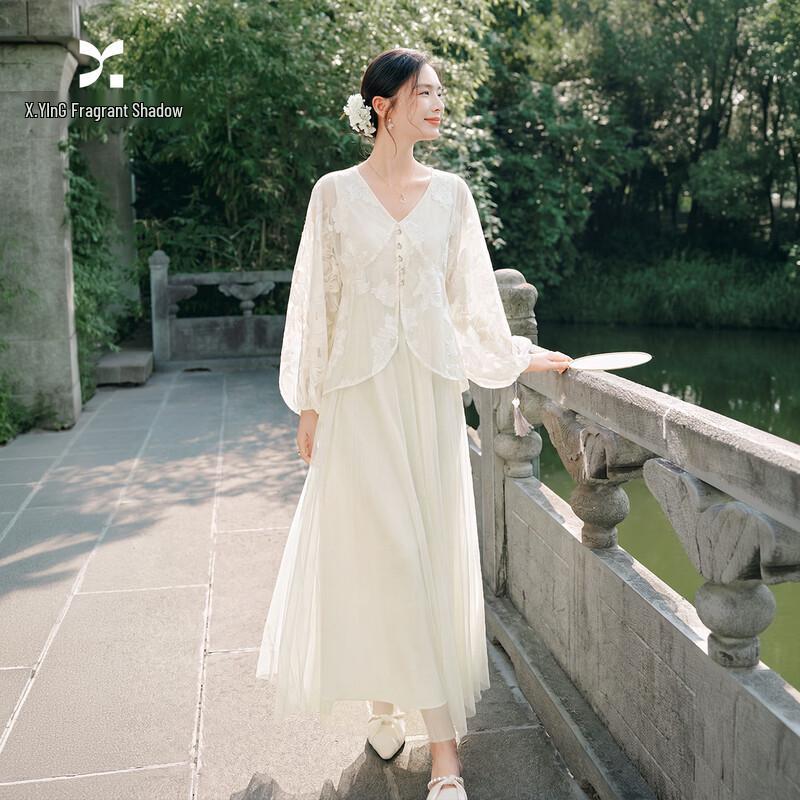 Xiangying New Chinese Style Embroidered A-Line Dress M