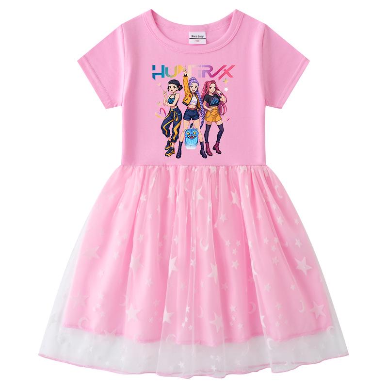 Vestido de Princesa de Malla con Lentejuelas Kpop Demon Slayer para Niñas - Manga Corta