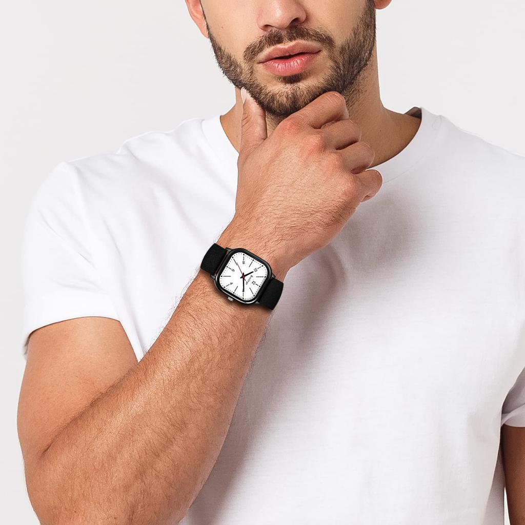 Unisex Leather Strap Analog Watch Waterproof Popular Stylish Square Women's Men's Business Casual Black Birthday Anniversary Christmas Valentine's