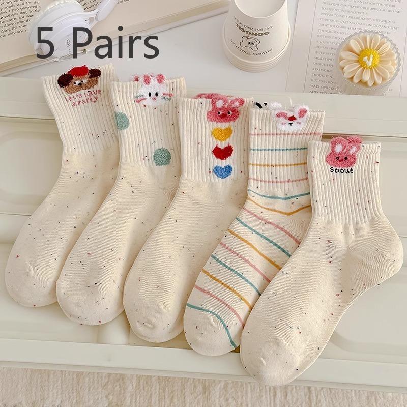 

5 пар женских весенне-осенних милых мультяшных носков-гольф из пряжи Idea с бантом в виде медвежонка любви 5 Pairs