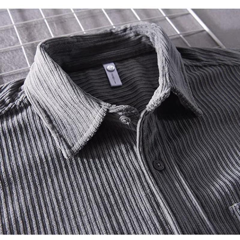 Autumn and Winter Shirts for Men Japanese Style Men Clothing Solid Color Long Sleeve Corduroy Shirt Daily Casual Top Simple