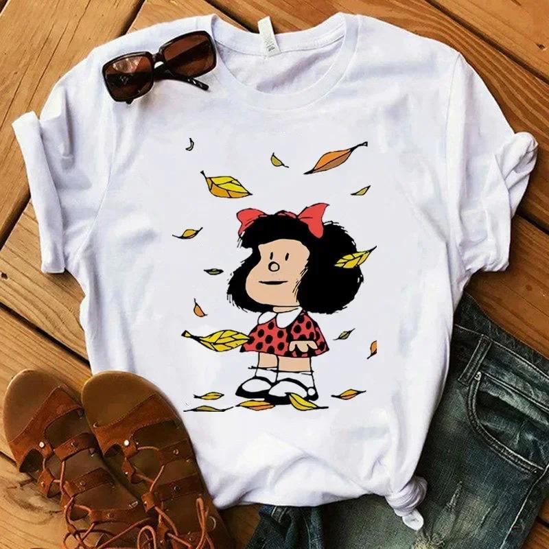 Women's T-shirt Mafalda Cartoon Print T-shirt Ladies Casual Harajuku Graphic T-shirt Short Sleeve Fashion Kawaii Tshirt Female