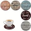 Set of 6 2D Motivational Words Theme Pattern Art Coasters Round Wooden Heat Resistant Non-Slip Home Decor Gift Multifunctional