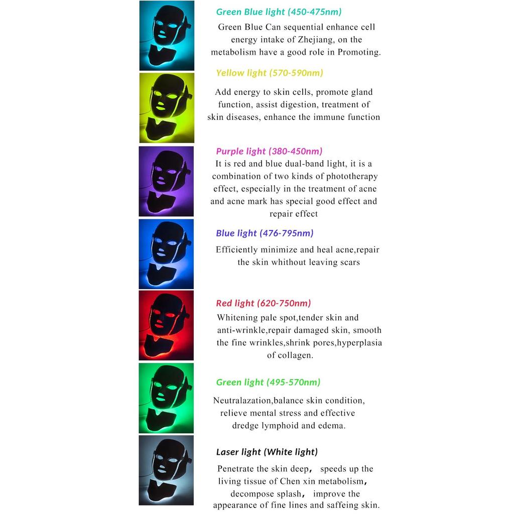 7 Colors LED Facial & Neck Mask - Skin Rejuvenation, Anti-Acne, Whitening, Shrink Pores - For Salon/SPA/Home Use
