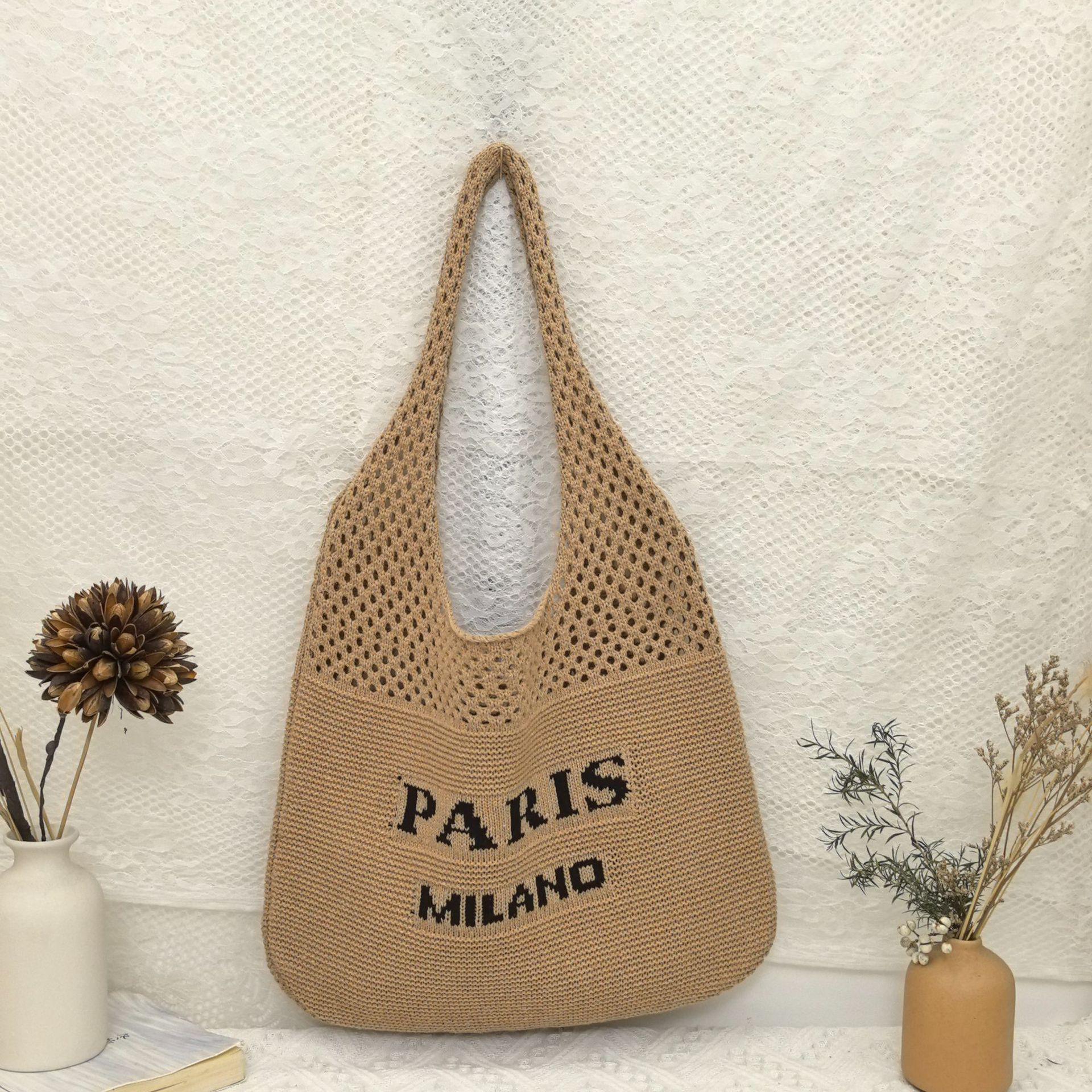 Вязаная сетчатая сумка через плечо в винтажном стиле - пляжная сумка-тоут большого объема для женщин