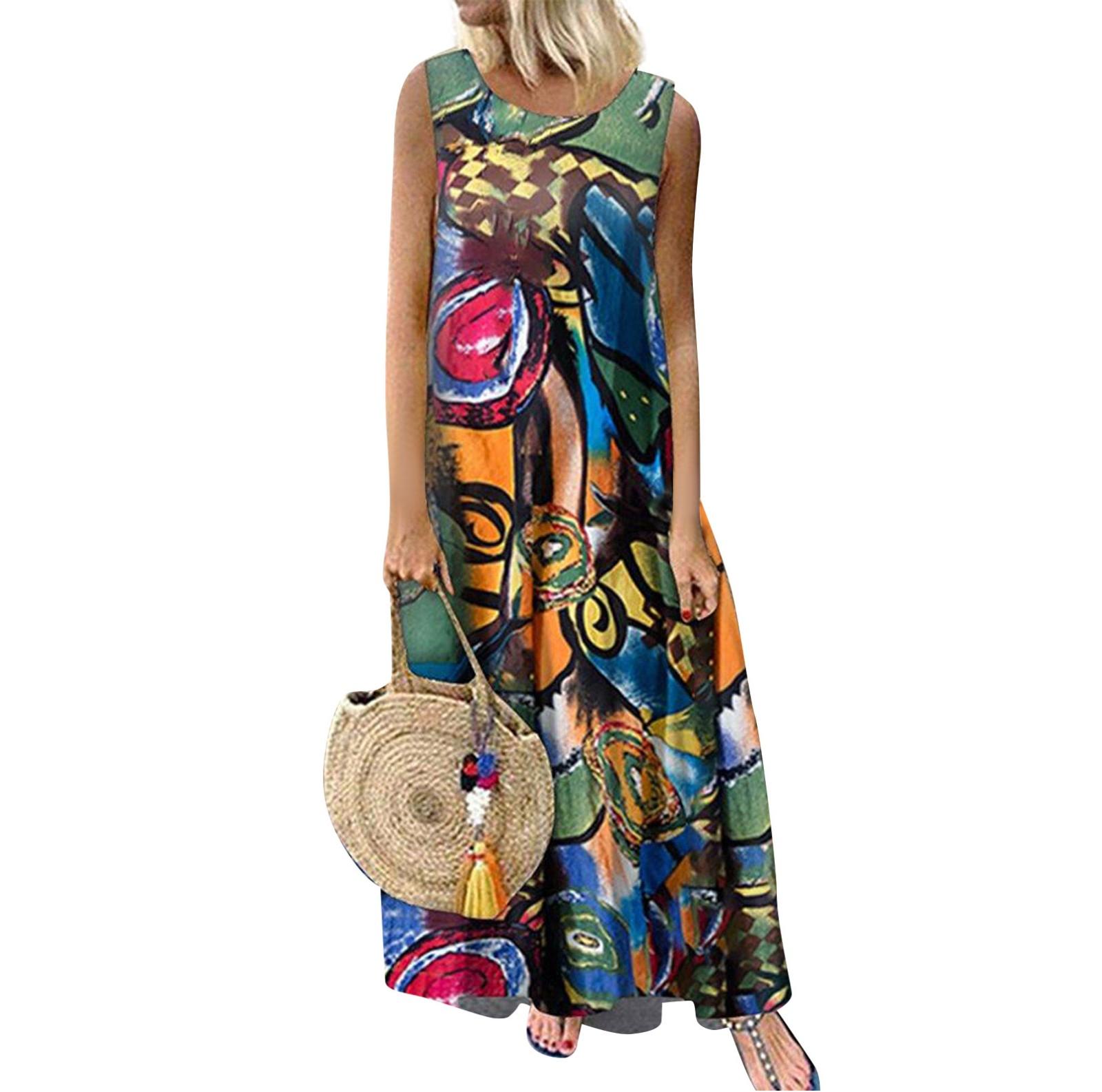 Женское повседневное летнее длинное платье без рукавов с принтом XL красный — фото 3