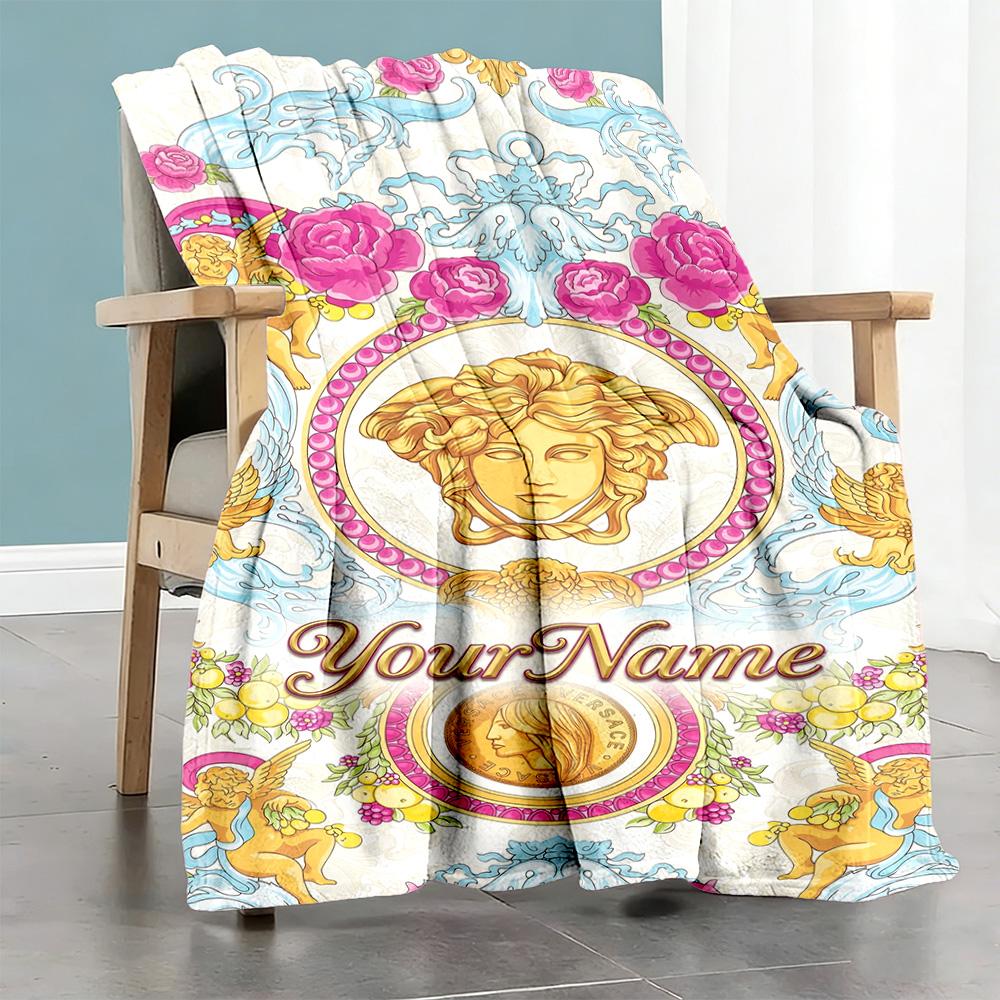 Versace Personalized Text Blanket Cozy Personalized Blanket Durable Comfort Great for Bedding Livingroom Sofa Chair for All Occasions
