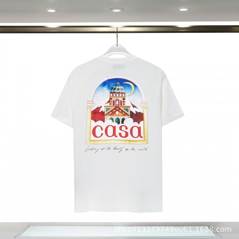 280g Double Yarn Cotton T-Shirt Couples Casablanca Castle Print Short Sleeve Round Neck Loose Fit