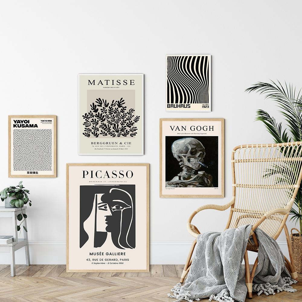 Gallery Wall Exhibition Prints Museum Poster Black White Yayoi Kusama Matisse Bauhaus Canvas Painting Retro Abstract Pictures