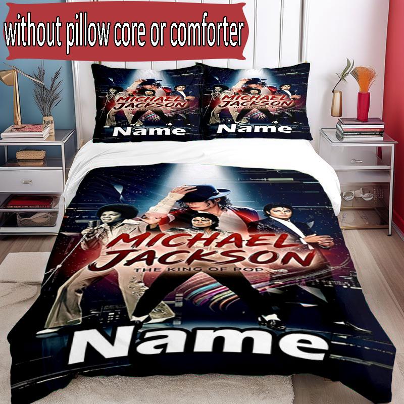 3pcs Duvet Cover Set (1*Duvet Cover + 2*Pillowcase, Without Core), Custom Name Michael Jackson Pattern Bedding Set, Home Bedroom Decor Gift