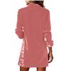 Women's Sequin Lapel Patchwork Dress – 14 Solid Colors, Long Sleeve Party Dancewear