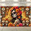Vibrant Background Fabric for the Day of the Dead Celebration Featuring Floral Skull Design and Mexican Party Decorations