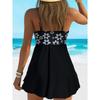 Women's Black Purple Palm Leaf Print Swimdress Tummy Control One Piece Swimwear