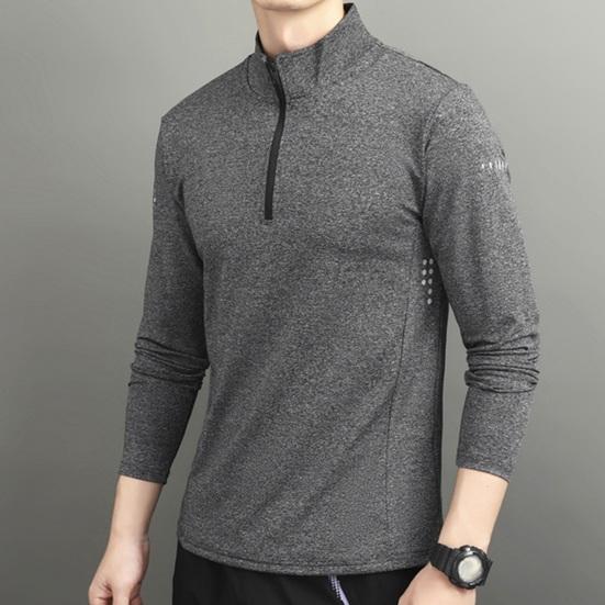 Men's Sports Shirts Stand Collar Half Zip Sweatshirt Solid Color Slim Fit Long