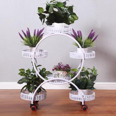 Movable Multi-Layer Iron Flower Stand for Indoor Spaces - Space-Saving Rack for Living Room or Balcony, Free Shipping