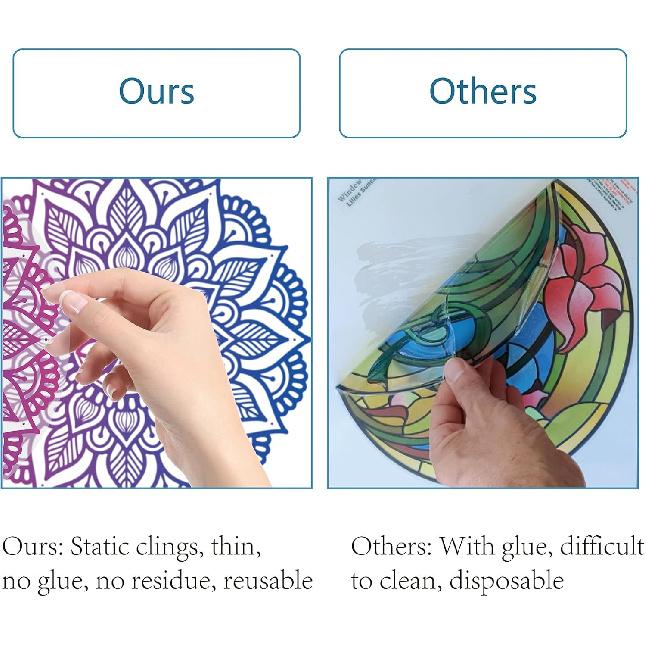 GORGECRAFT 4 Styles Mandala Window Clings Non Adhesive Static Flower of Life Sliding Door Sticker Waterproof Spring Window Film Prevent Birds from