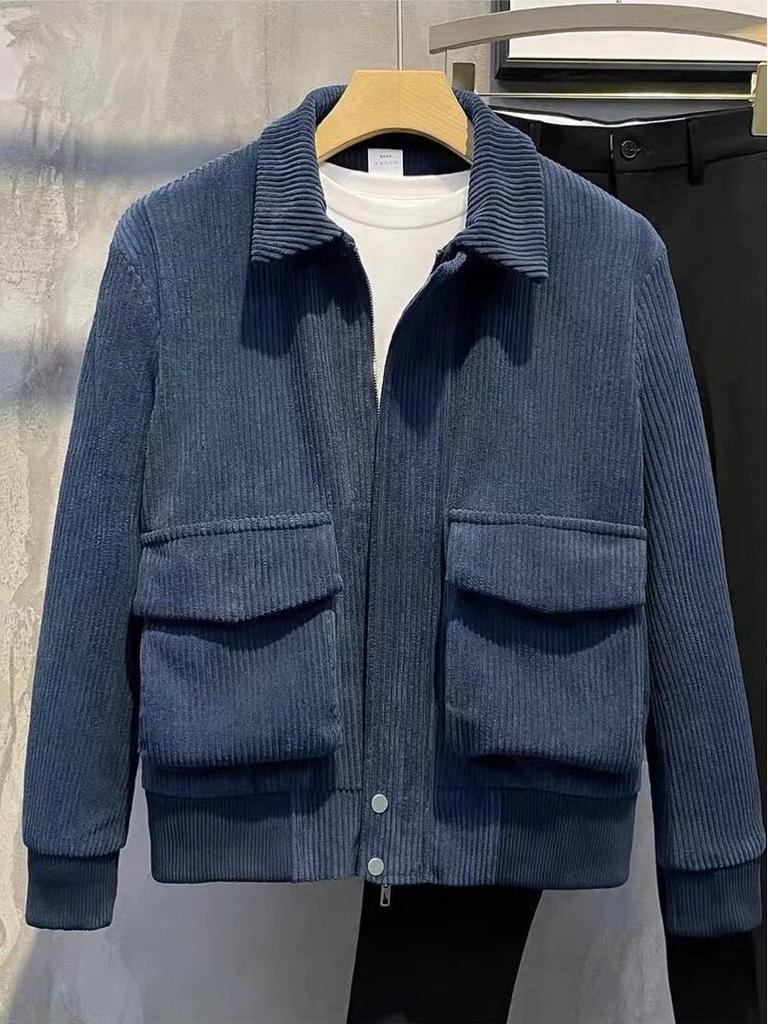 Autumn Korean Trendy Men's Corduroy Jacket - Solid Color, Warm, Cool Zipper Design