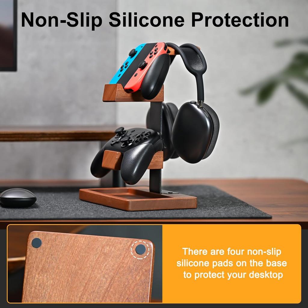 Supporto in Legno Massiccio per Controller e Cuffie, Rack Organizzatore Doppio per Controller, Adatto a , Gamepad, Supporto per Cuffie per Figlio, Marito, Fidanzato