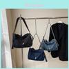 Drawstring Switch Denim Tote Bag For Women With Casual Splicing Design And Adjustable Strap For Daily Use