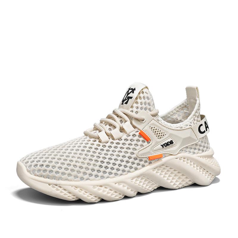 Summer New Fashion Solid Color Versatile Low-top Lace-up Casual Shoes Mesh Large Mesh Breathable Sports Running Men's Shoes