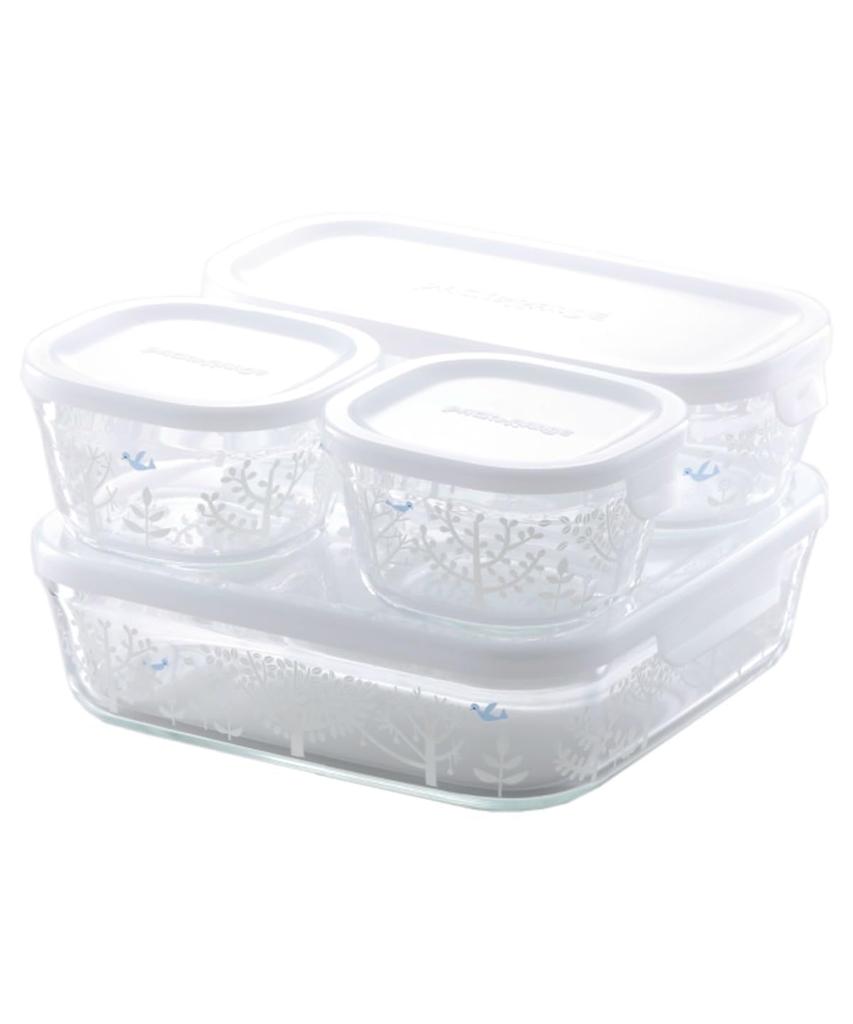 Iwaki Shinji Kato Petit Bois Glass Storage Set of Pack Heat-Resistant Containers, 4, & Microwave, PS-PRNSNC41