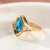 Dazzling Gold Color Inlaid Blue CZ Women's Ring Hollow Daily Wear Party Jewelry