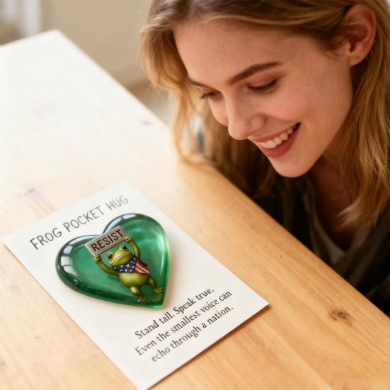 Resist Frog Pocket Hug with Positive Card Emotional Support Love Heart Frog