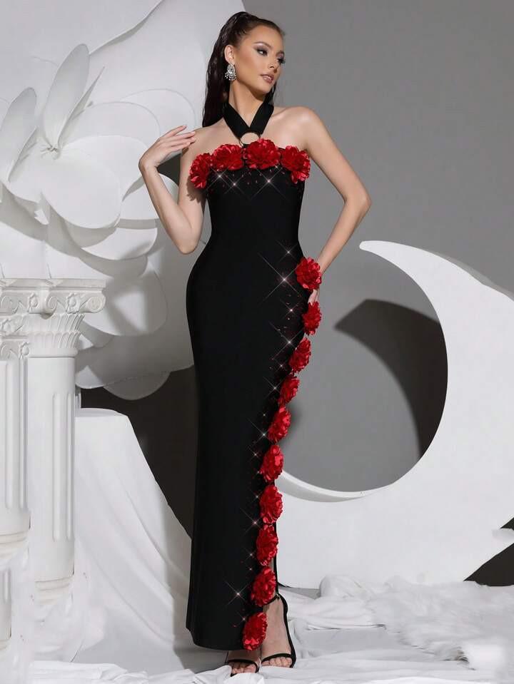 Floral One-Shoulder Bandage Party Dress - European & American African Fashion