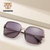 Women's High-End Rhinestone Large Frame Sunglasses with Hollow Zinc Alloy Legs and HD Polarized Lenses