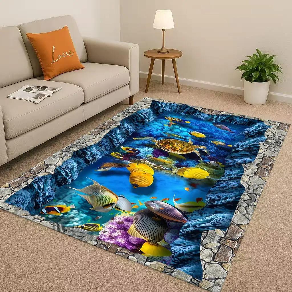 New 3D Illusion Underwater World Breaking Wall Living Room Non Slip Area Rug Carpet for Bedroom Playroom Sofa,Home Decor Doormat