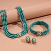 Boho Multi-layer Turquoise Chain Necklace Bracelet Earrings Jewelry Set Ethnic Style Beads Choker