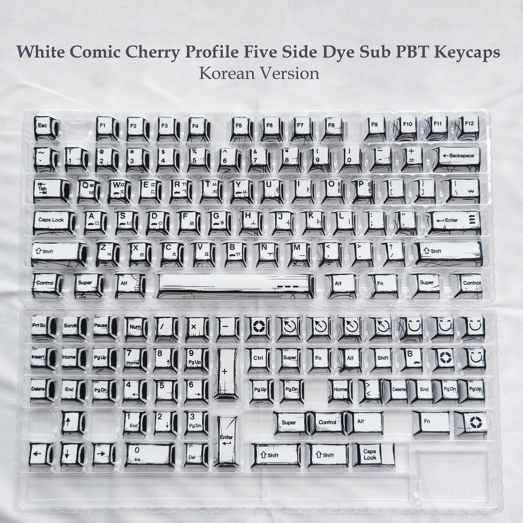 136 Keys Comic White English Korean German Layout Keycaps Dye Sub PBT Keycaps Cherry Profile for MX Switches Gaming Keybaord
