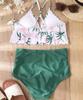 Women's Summer Coconut Printed V-neck High Waist Dark Green Sexy Bikini Two-piece Swimsuit