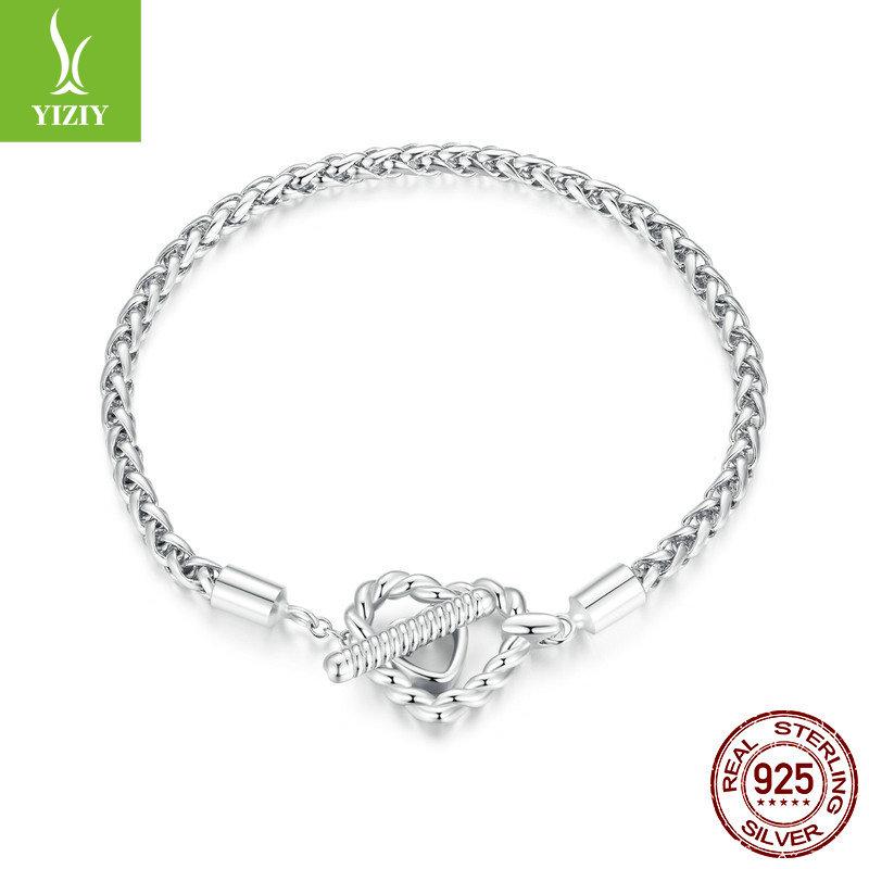 Niche S925 Sterling Silver Heart-Shaped Basic Bracelet, Light Luxury Fashion Can Be Worn Alone Handmade Diy Bracelet