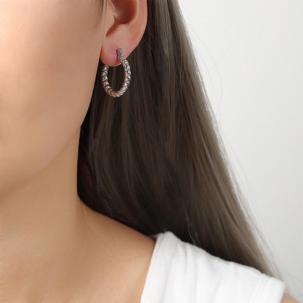 French Niche Elegant Geometric Titanium Steel Gold-Plated O-Shaped Earrings with Twisted Design and Bright Finish