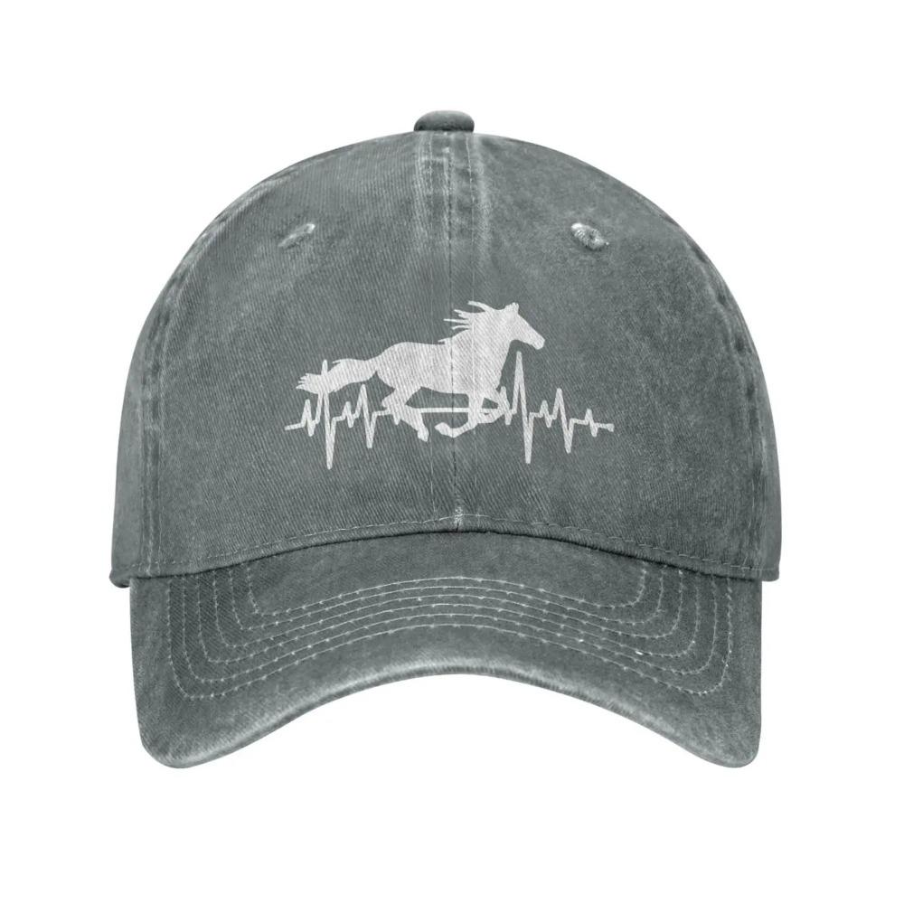 Women’s Horse Heartbeat Hat, Adjustable Vintage Washed Baseball Cap for Dad and Mom