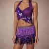 2 Pieces, Bra With Sequined Tassels, Fringed Top, Belly Dance Skirt, Carnival, Club, Costumes