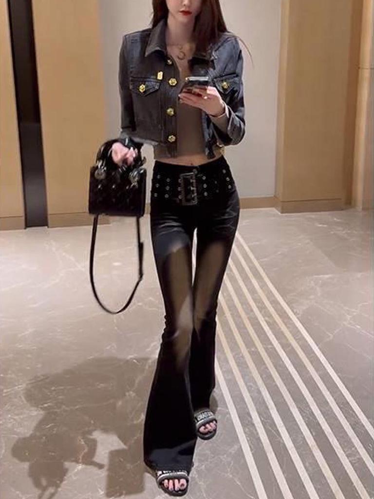 Versatile 2024 Trendy Low-Waisted Slimming Stretch Denim Micro-Flare Jeans