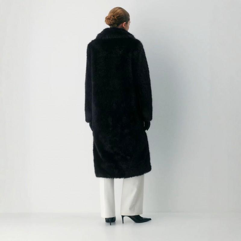 Damen Langer Kunstpelzmantel Übergroß Dick Luxuriös Flauschige Jacke Großes Revers