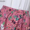 ZANZEA Women Casual Elastic Waist Loose Floral Print Midi Skirts