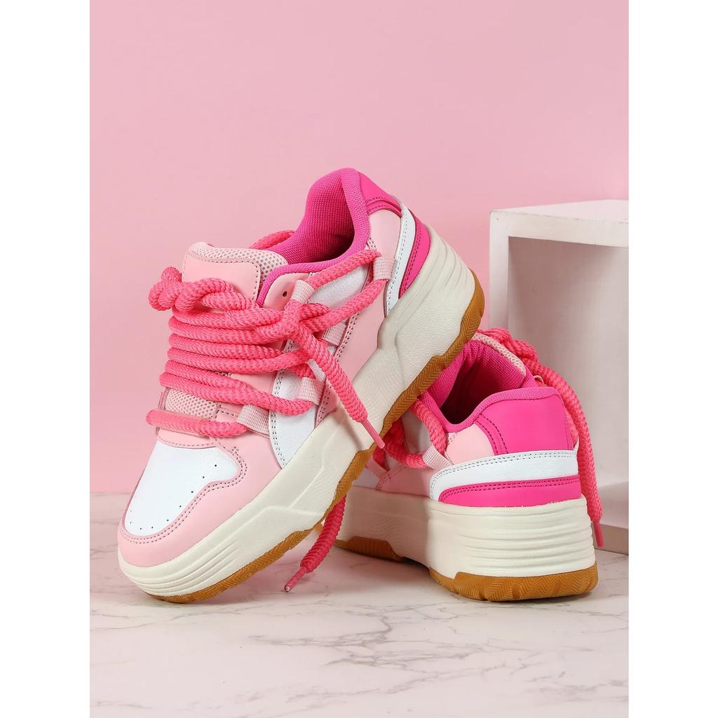 Fashion Platform Sneakers Women Chunky Shoes PU Leather Casual Shoes Ins Board Shoes Lace-up Outdoor Walking Footwear