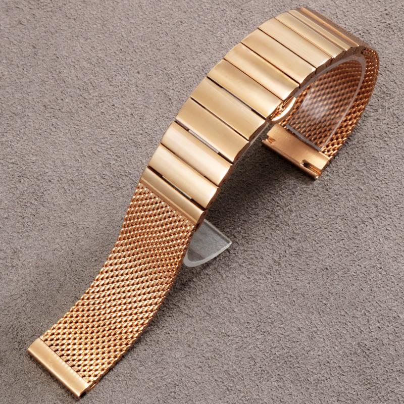 Hochwertiges Edelstahl 18 20 22 24mm Mailänder Netz Uhrenarmband Armband mit Schmetterlingsverschluss für universelles Uhrenband 22 mm rose gold