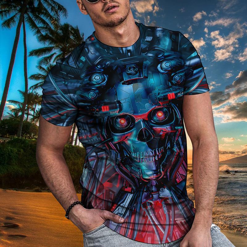 Men's 3D Printed T-Shirt Skull Pattern Print Short Sleeve O-Neck Pullover Casual Top