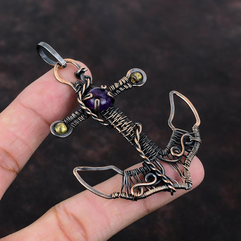 Star Amethyst Pendant Copper Wire Wrapped Pendant Anchor Pendant Copper Jewelry Natural Gemstone Pendant Handmade Wire Jewelry Gift For Her