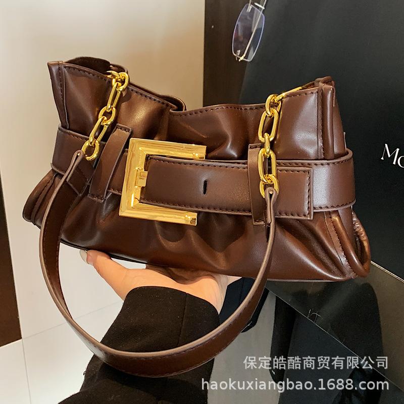Light luxury niche portable tote bag women's 2025 new high-end pleated clutch bag exquisite shoulder armpit bag