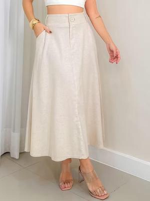 Women's Elegant Casual A-line Skirts with Pockets and Buttons - Mid-length Cargo Design