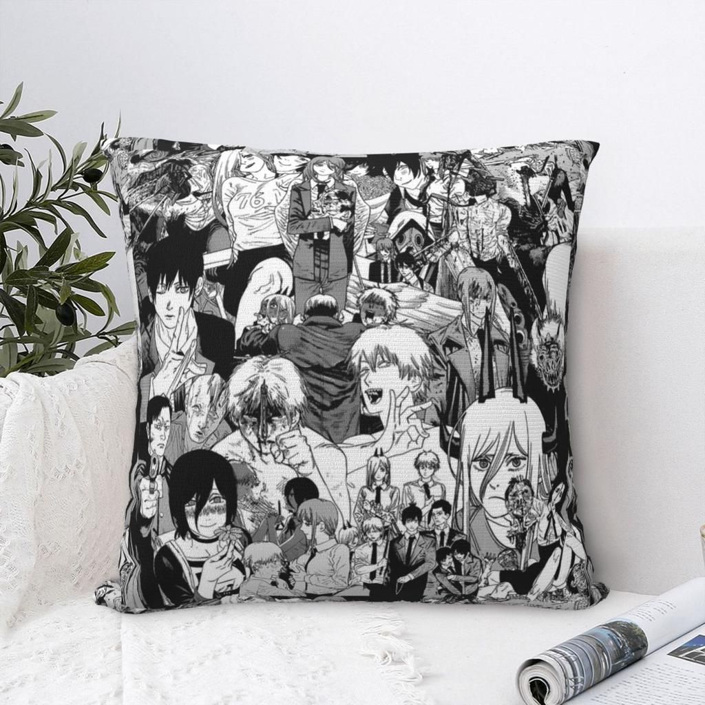 Chainsaw Man Collage Pillowcase Printed Polyester Cushion Cover Gift Anime Pillow Case Cover Chair Square Cm